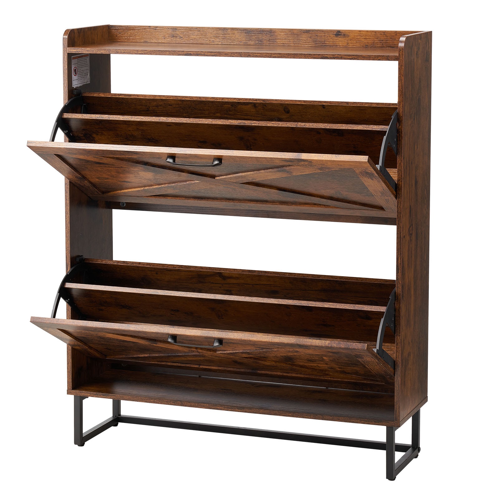 Shoe Cabinet With 2 Flip Drawers, Farmhouse Shoes Storage Cabinet With Metal Legs And Anti-Tipping Device, Freestanding Shoe Organizer Ideal For Entryway, Hallway, Bedroom, Living Room, Brown_maomaolike.com